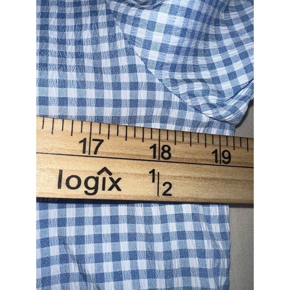 Womens Blue White Gingham 3/4 Puff Sleeve Button Up Dorothy Babydoll Dress M - Picture 6 of 10